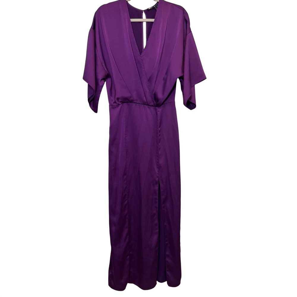 Jay Godfrey Mandalay Dress 6 Purple Satin Drape Front Kimono Sleeve Elegant